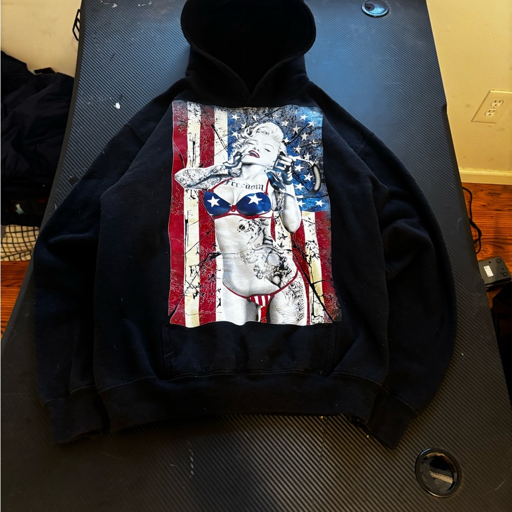 Black Graphic Marilyn Monroe Hoodie Mens S MEASUREMENTS SHOWN no tag